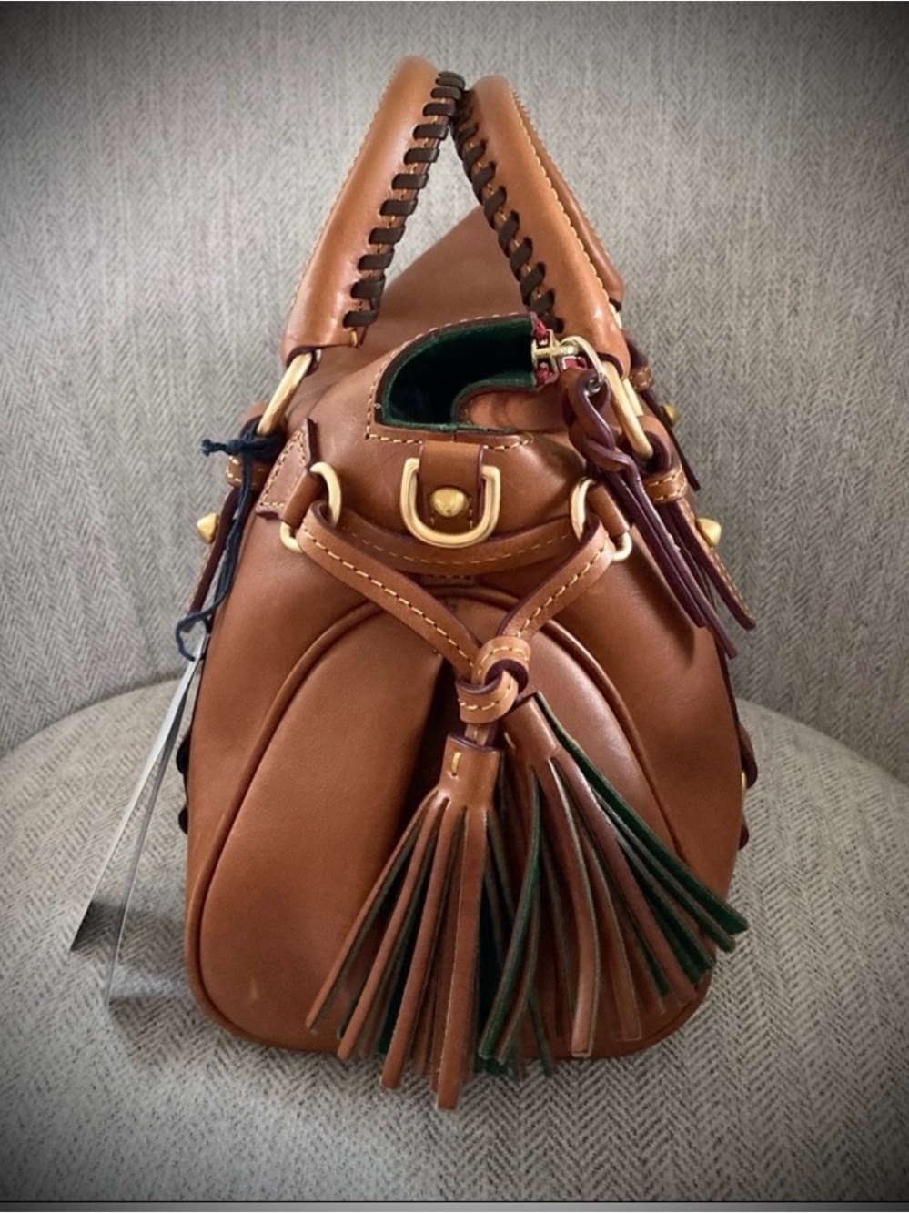 Dooney & Bourke Cognac Leather Satchel with Gold Hardware - Picture 11 of 13